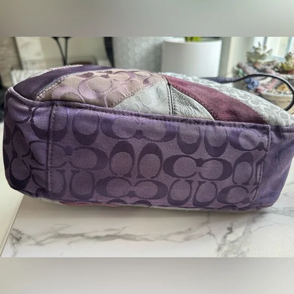 COACH Purple Chevron Patchwork Bag #F17614 - Picture 6 of 11